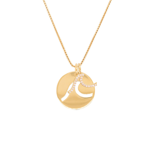 Double Charm Water 18K Gold Plated Necklace w. Zirconia