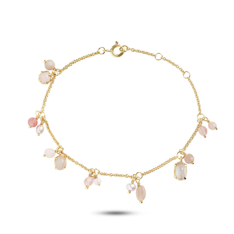 Limited Edition White & Pink 18K Gold Plated Bracelet w. Gemstones