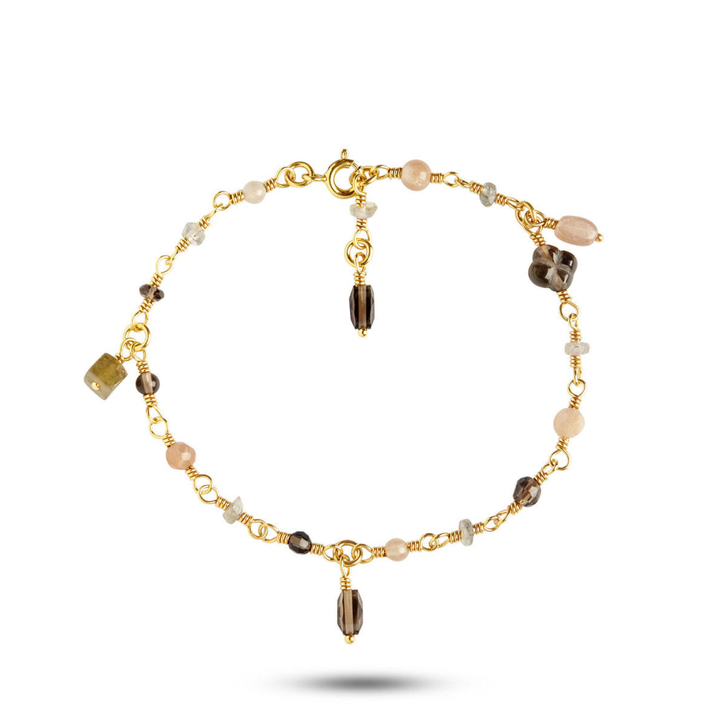 Gem Candy Purity 18K Gold Plated Bracelet w. Laboradorite, Quartz & Moonstone
