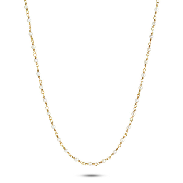 White 18K Gold Plated Necklace w. Pearls