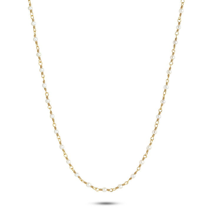 White 18K Gold Plated Necklace w. Pearls
