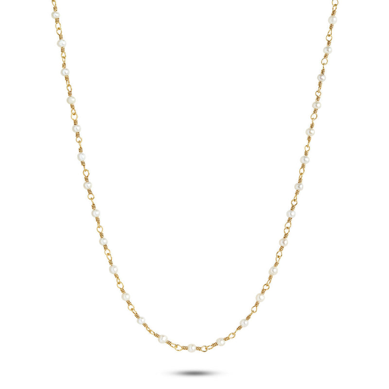 White 18K Gold Plated Necklace w. Pearls
