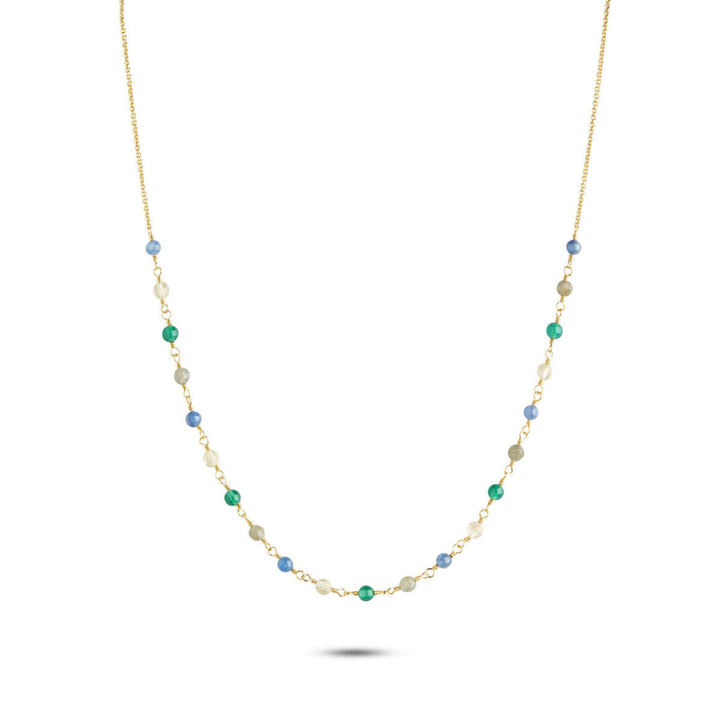 Gem Candy Confidence 18K Gold Plated Necklace w. Kyanite, Laboradorite, Agate & Citrin