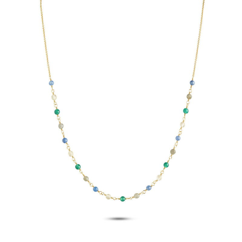 Gem Candy Confidence 18K Gold Plated Necklace w. Kyanite, Laboradorite, Agate & Citrin