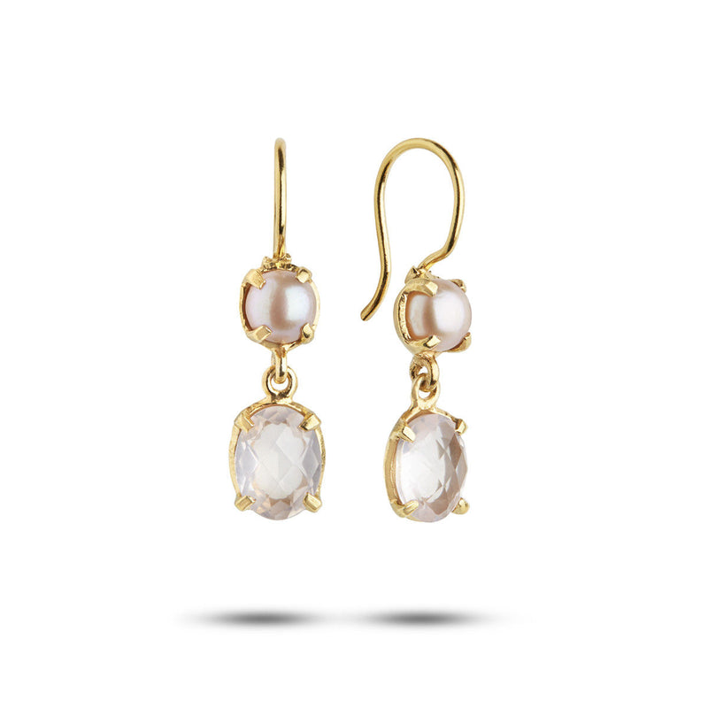Limited Edition Rose 18K Gold Plated Earrings w. Quartz