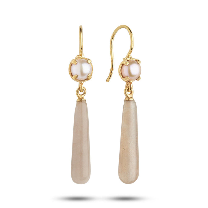Limited Edition 18K Gold Plated Earrings w. Pearls & Moonstone