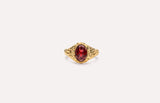 IX Crunchy Ornate Garnet Signet Ring Gold Plated