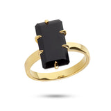 Black 18K Gold Plated Ring w. Agate