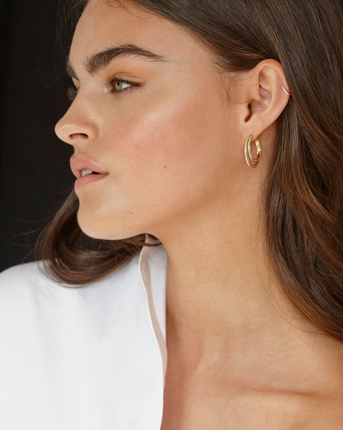 Rock Classic Small 18K Gold Hoop w. White Diamonds