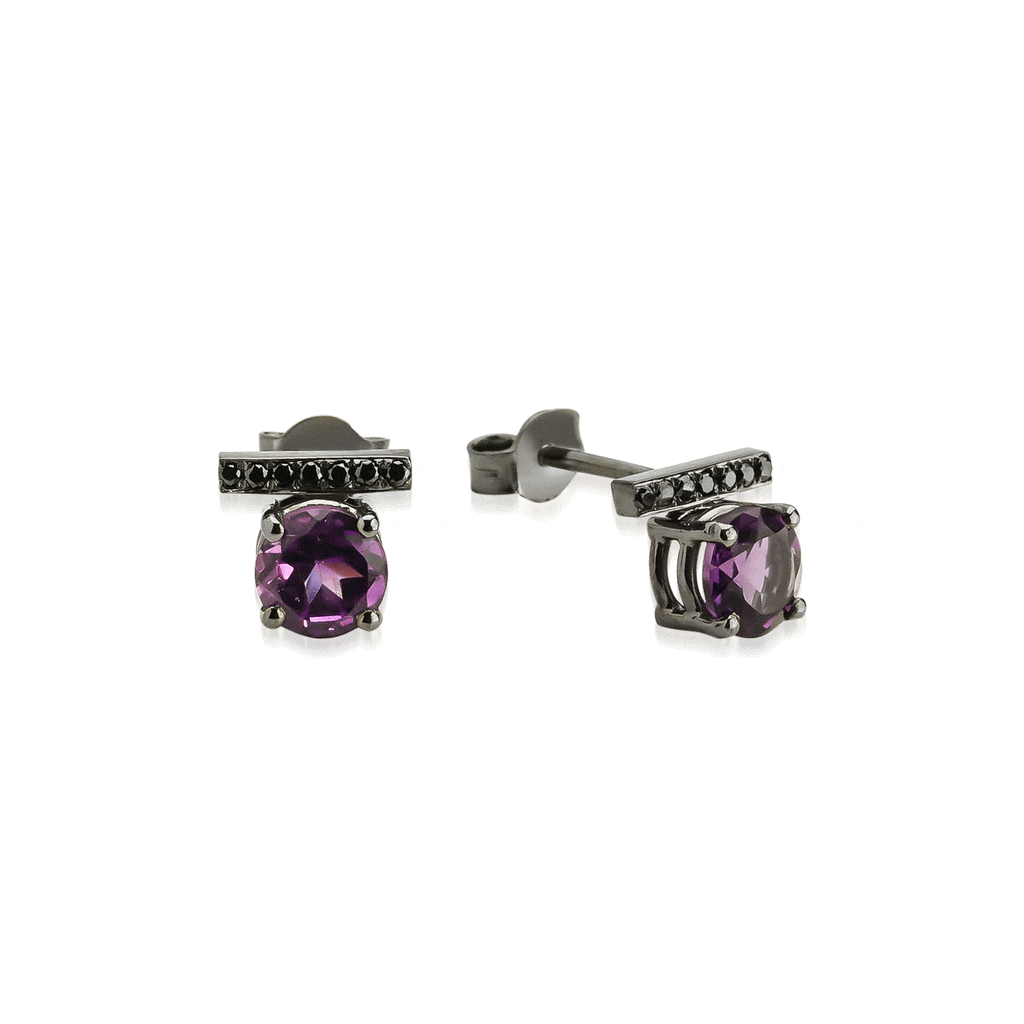 Amethyste Noir 18K Gold Earrings w. Diamonds & Amethyst