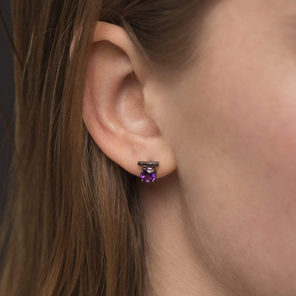 Amethyste Noir 18K Gold Earrings w. Diamonds & Amethyst