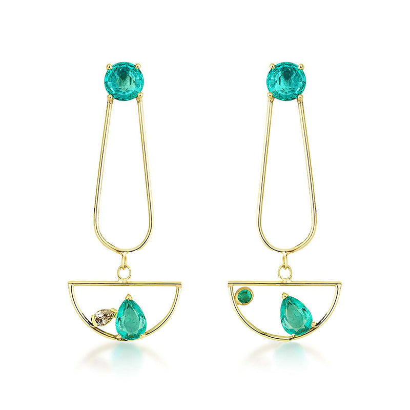 Artisia Gondola 18K Gold Earrings w. Diamonds & Emeralds