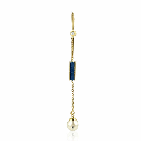 Eline 18K Gold Single Earring w. blue & White Sapphires & Pearl