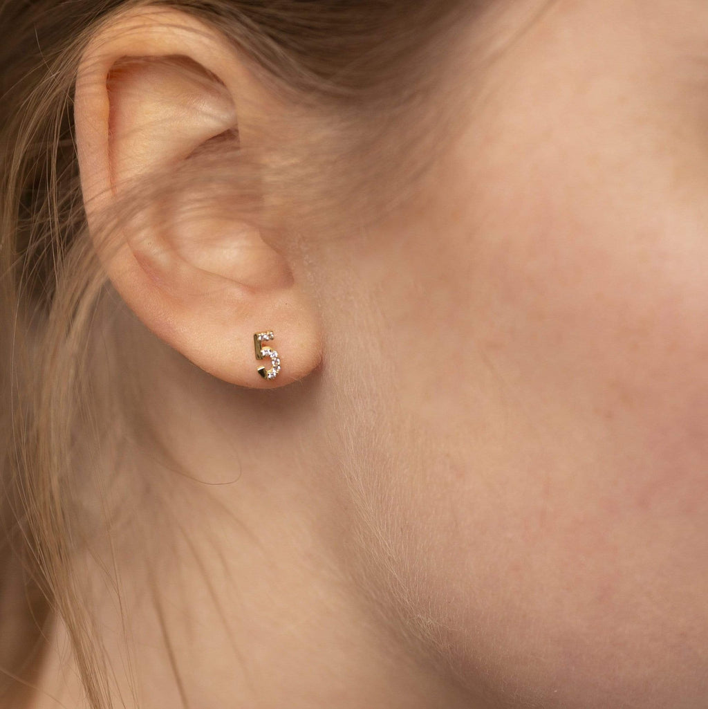 Numerology 5 - Single 18K Gold Earring w. Sapphires