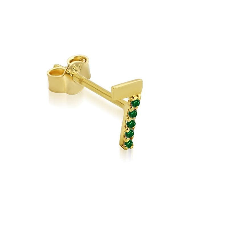 Numerology 7 - Single 18K Gold Earring w. Emeralds