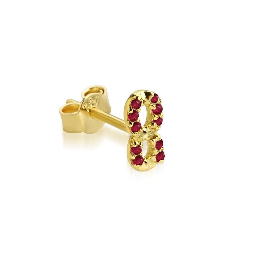 Numerology 8 - Single 18K Gold Earring w. Rubies