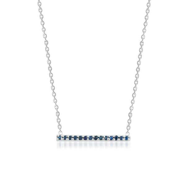 Claire Bar 18K Gold Necklace w. Blue Sapphires