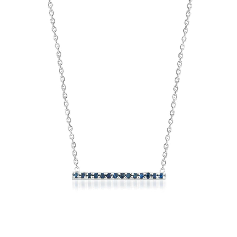 Claire Bar 18K Gold Necklace w. Blue Sapphires