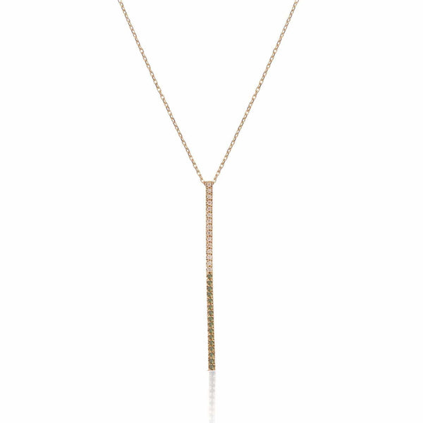 Claire Bar 18K Gold Necklace w. Green & White Diamonds