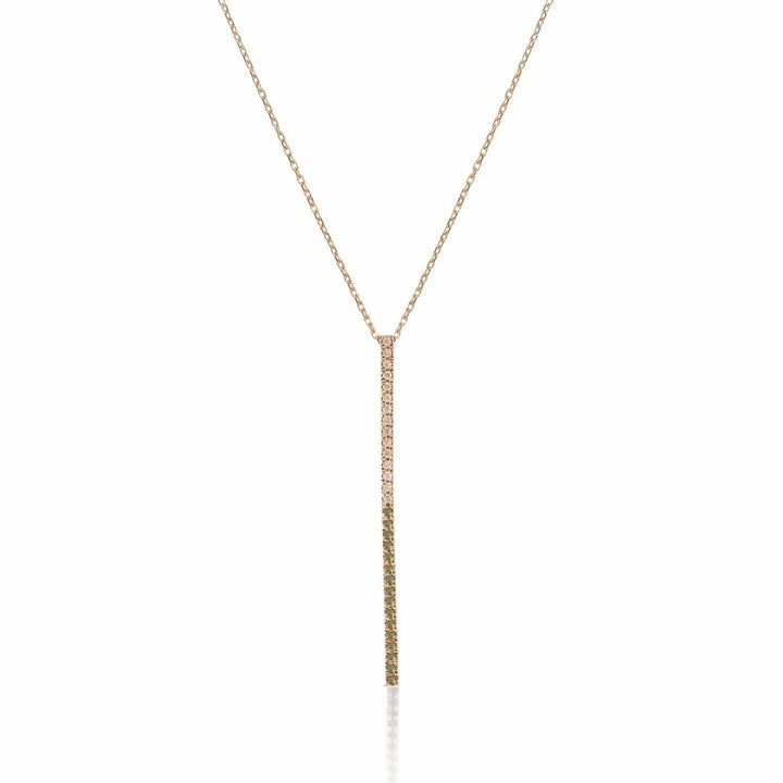 Claire Bar 18K Gold Necklace w. Green & White Diamonds