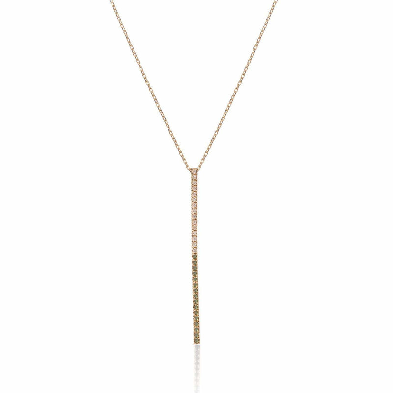 Claire Bar 18K Gold Necklace w. Green & White Diamonds