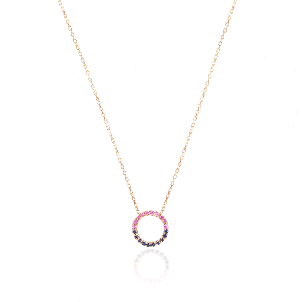 Claire 18K Gold Necklace w. Pink & Blue Sapphires