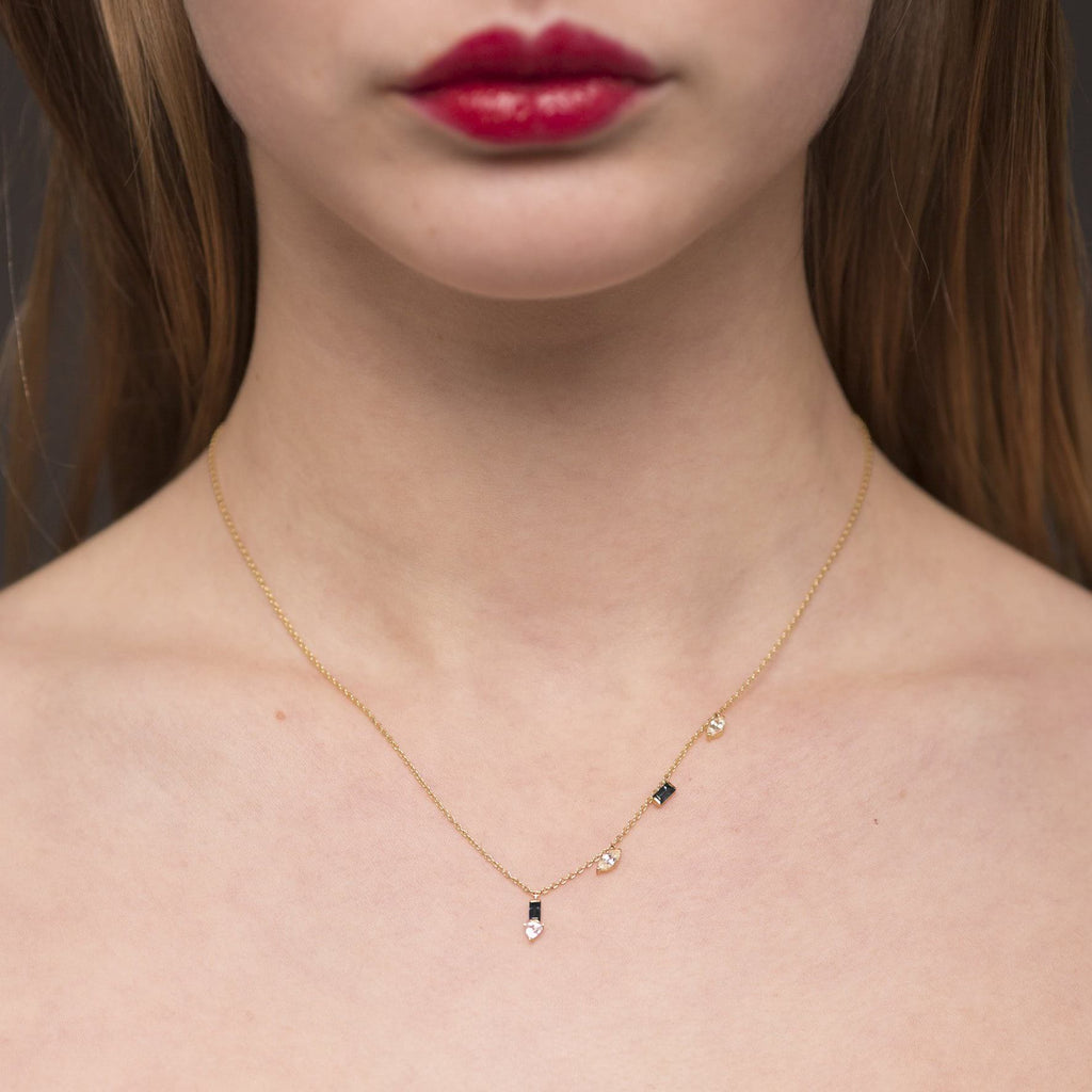 Eline 18K Gold Necklace w. Black Diamonds & White Sapphire