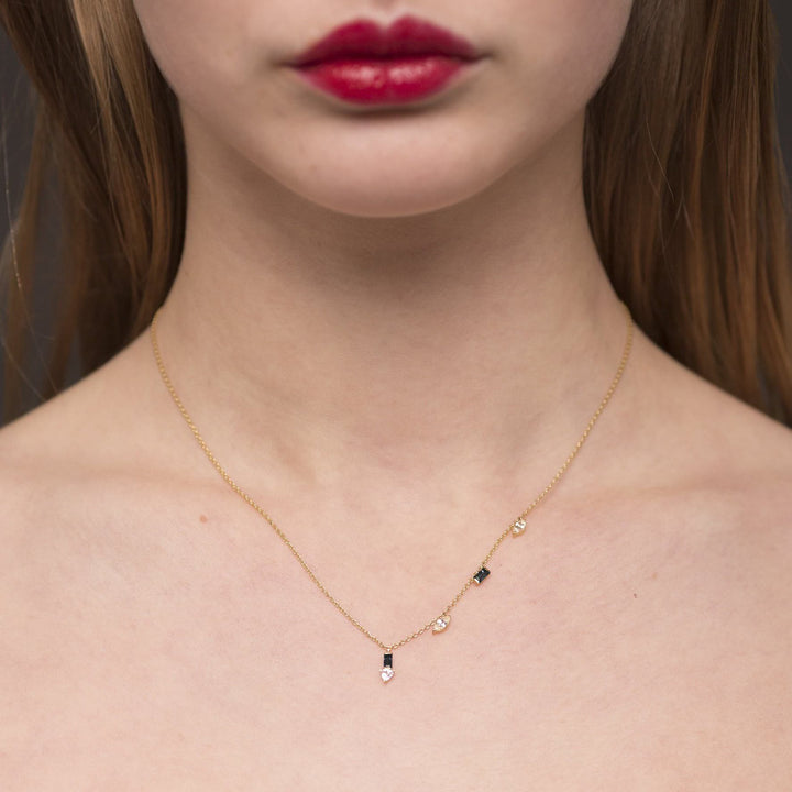 Eline 18K Gold Necklace w. Black Diamonds & White Sapphire