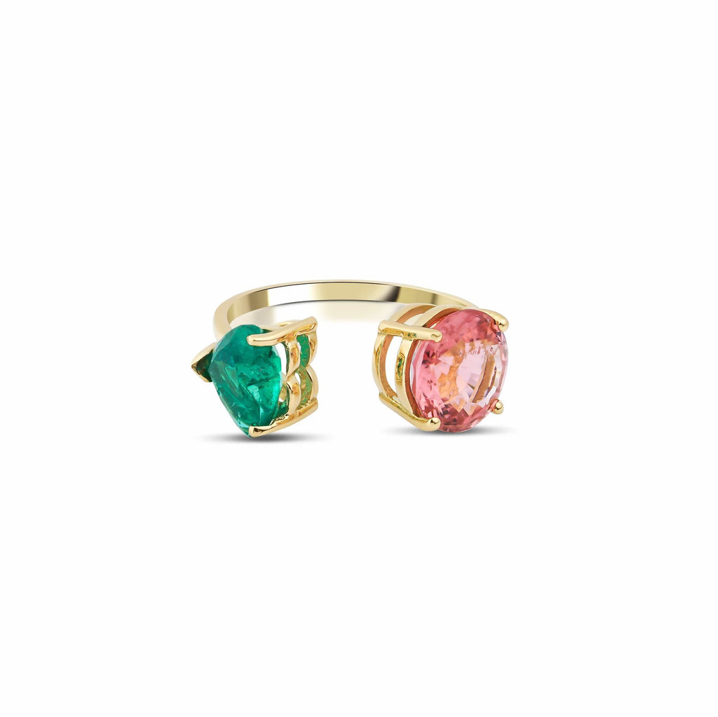 Artisia Duo 18K Gold Ring w. Emerald & Tourmaline