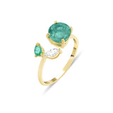 Artisia Leaf 18K Gold Ring w. Emeralds