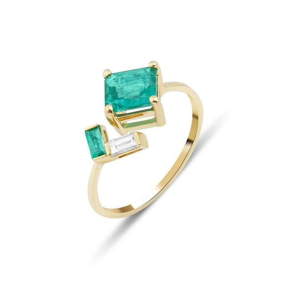Artisia Open 18K Guld Ring m. Diamanter & Smaragd