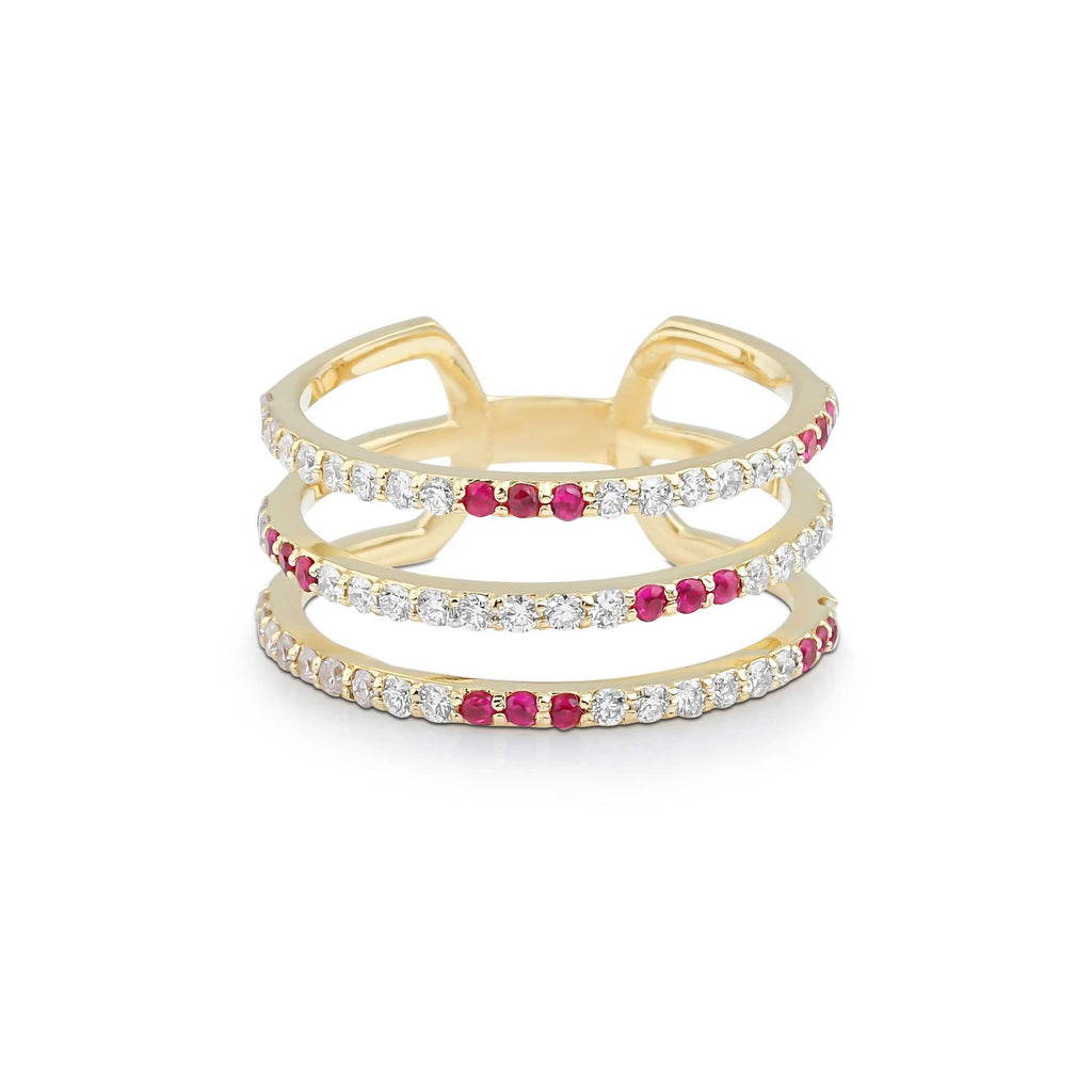 Artisia Triple Bar 18k Goldring W. Diamanten & Rubine