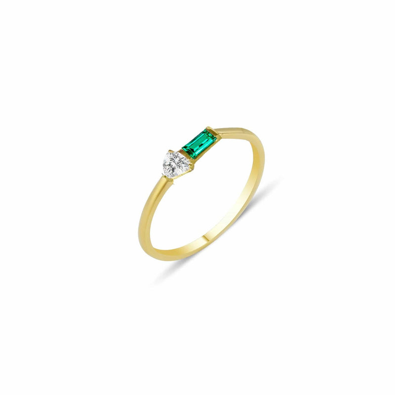 Eline 18K Gold Ring w. Diamond & Emerald
