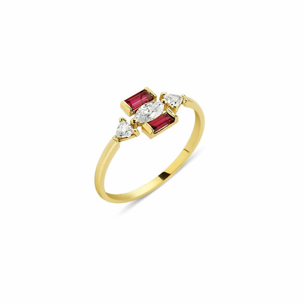 Eline 18K Guld Ring m. Diamanter & Rubiner
