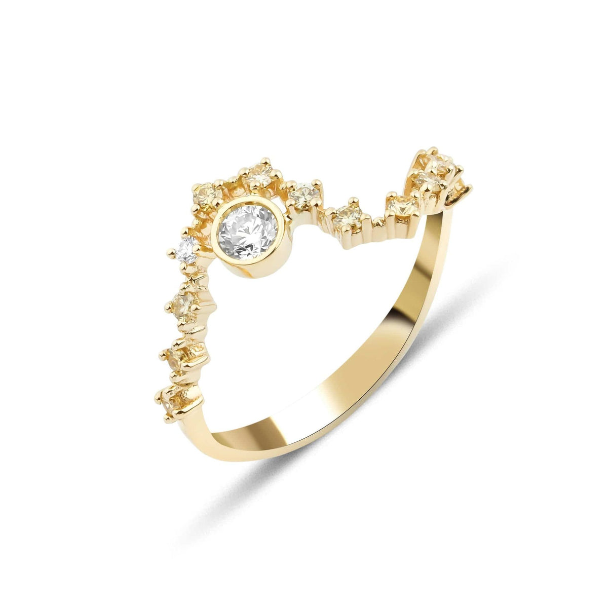 Sonia Wave 18K Gold Ring w. Fancy color & White Diamonds