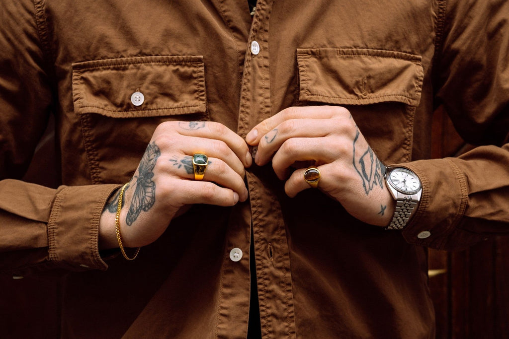 IX Oval Signet Tiger Eye Gold Plated Ring