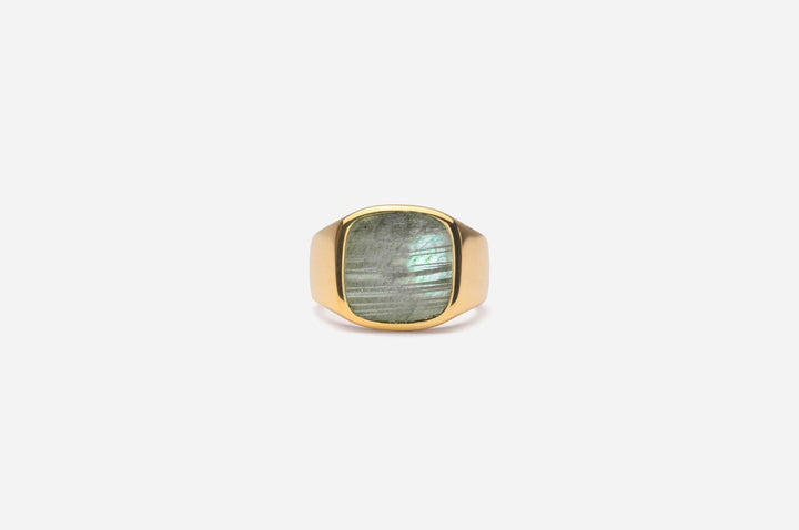 IX Cushion Signet Labradorite Gold Plated Ring