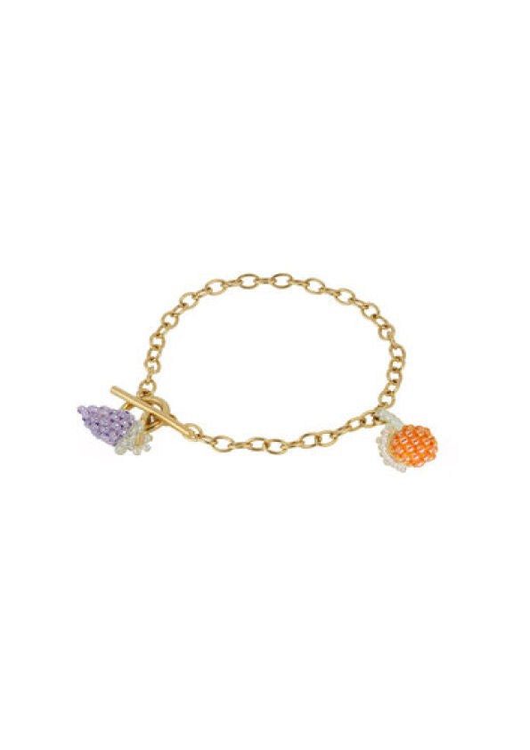 Orange and Grape Armbånd Forgyldt, Orange og Lilla Perler