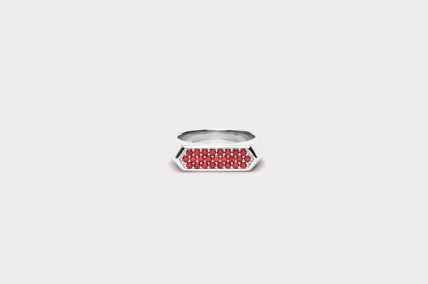 IX Mini Hexagon rød Ring Sølv