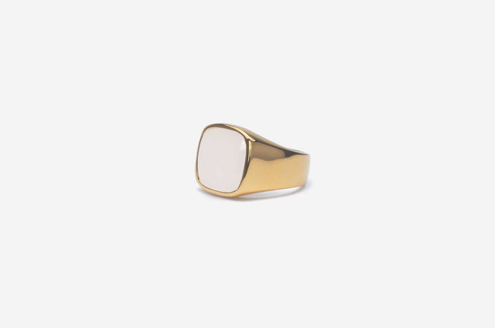 IX Cushion Moonstone Signet Gold Plated Ring