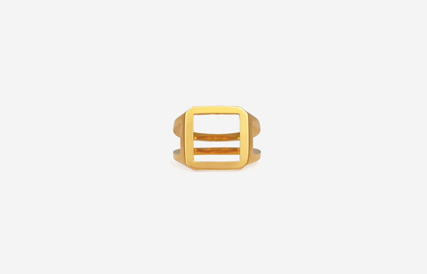 IX Octagon Simple Signet 22K Gold Plated  Ring