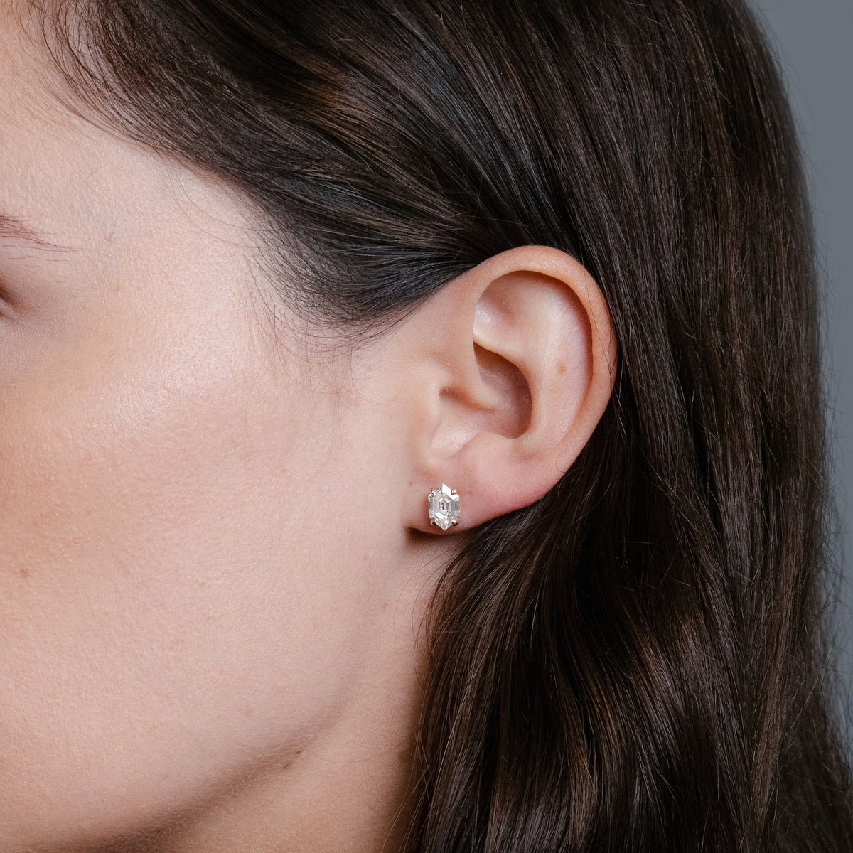 Iconic Long Hexagon 14K Gold Studs w. Lab-Grown Diamonds, 0.75 ct.