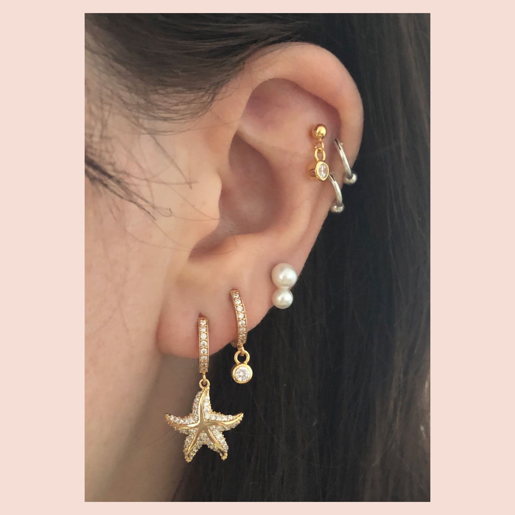 Sparkly Seestern 18k Gold plattiert Reifen mit. Weiße Zirkonia