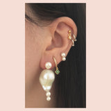 Water Drop 18K Gold Plated Stud w. White Pearls