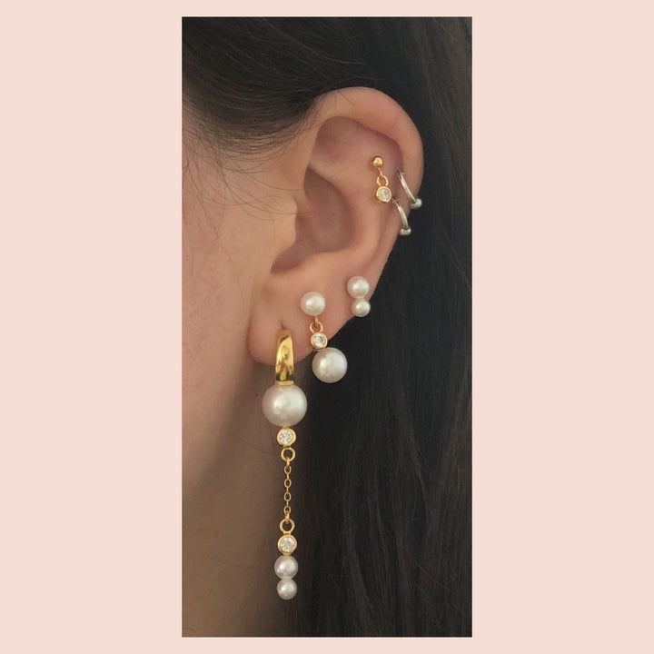 Summer Night 18K Forgyldt Hoop m. Hvide Perler