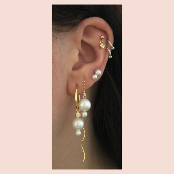 Heatwave Threader 18K Gold Plated Earring w. White Pearls