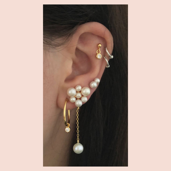 Camellia 18K Gold Plated Earring w. White Pearls
