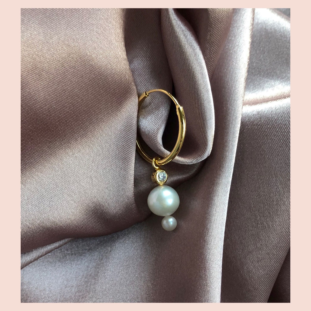 Horizon 18K Gold Plated Hoop w. White Pearls