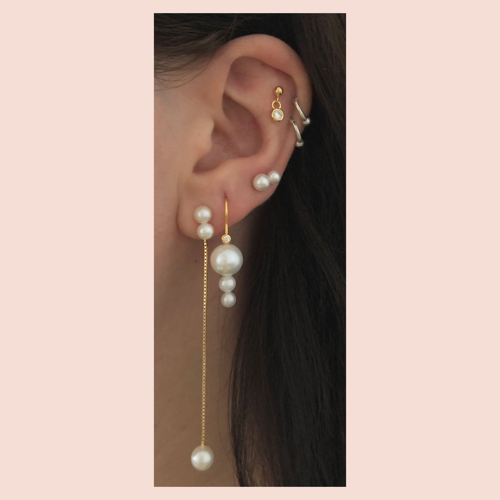 Moonrise Hook 18K Gold Plated Earring w. White Pearls