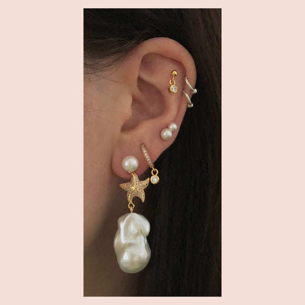 Starfish 18K Gold Plated Stud w. White Pearls